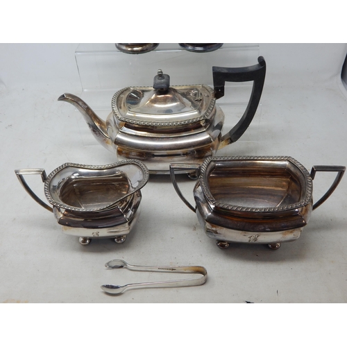 287 - Silver Plated Wares Including a Three Piece Tea Set by Walker & Hall, Entree Dish & Cover together w... 