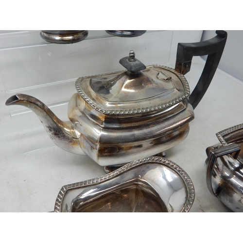 287 - Silver Plated Wares Including a Three Piece Tea Set by Walker & Hall, Entree Dish & Cover together w... 