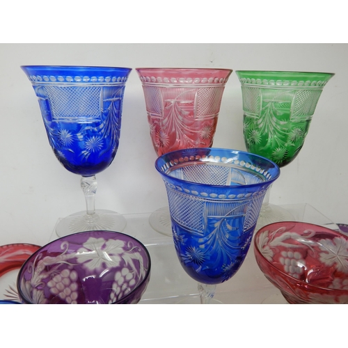 434 - A Quantity of Bohemian Coloured Glass ware Including Wine Glasses, Sundae Diches, Plates etc (lot)