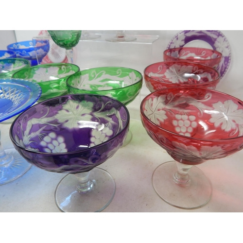 434 - A Quantity of Bohemian Coloured Glass ware Including Wine Glasses, Sundae Diches, Plates etc (lot)