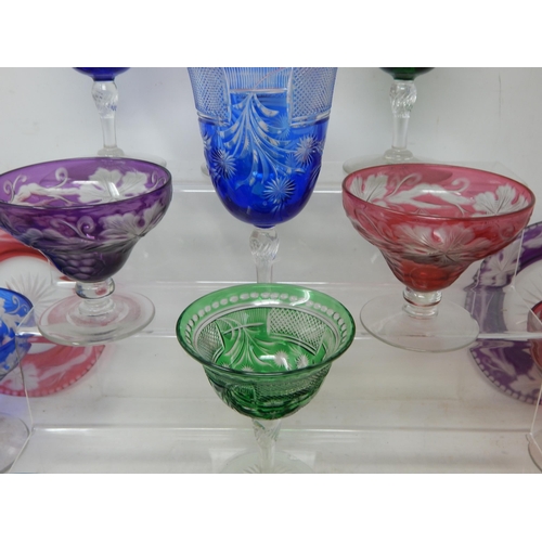 434 - A Quantity of Bohemian Coloured Glass ware Including Wine Glasses, Sundae Diches, Plates etc (lot)