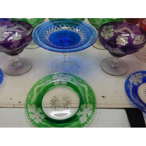 434 - A Quantity of Bohemian Coloured Glass ware Including Wine Glasses, Sundae Diches, Plates etc (lot)