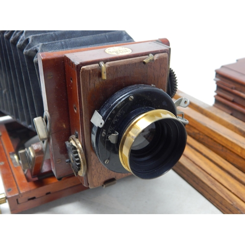 439 - Thornton Pickard College Plate Camera in Mahogany Case with Plates & Stand