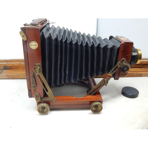 439 - Thornton Pickard College Plate Camera in Mahogany Case with Plates & Stand