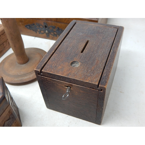 440 - A Quantity of Boxes Including a Collection Box with Key, Olive Wood Box etc