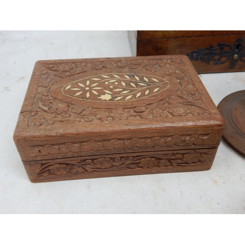 440 - A Quantity of Boxes Including a Collection Box with Key, Olive Wood Box etc