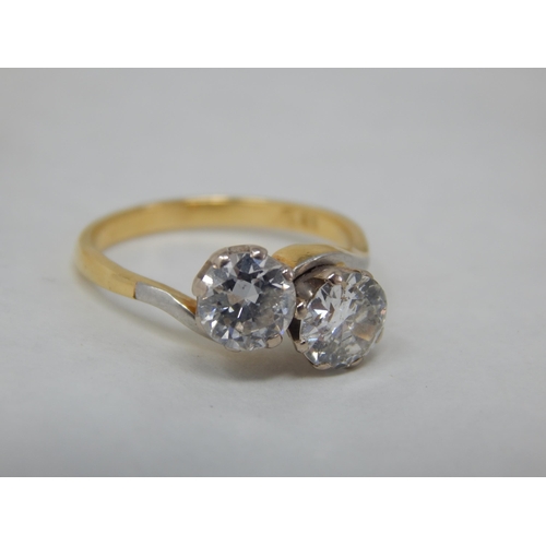 299 - 18ct Yellow Gold Ring, Claw Set with Two Brilliant Cut Diamonds Totalling 1.20cts: Size J: Gross wei... 