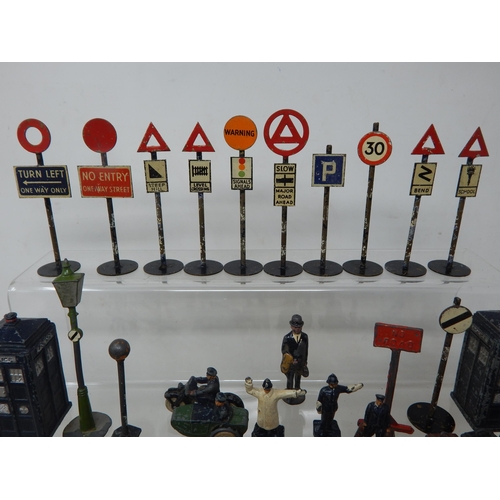 446 - A Large Collection of Lead Soldiers, Figures, Road Signs, Zoo Animals, Farm Animals, Petrol Pumps, A... 