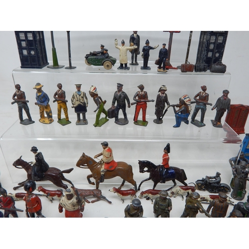 446 - A Large Collection of Lead Soldiers, Figures, Road Signs, Zoo Animals, Farm Animals, Petrol Pumps, A... 