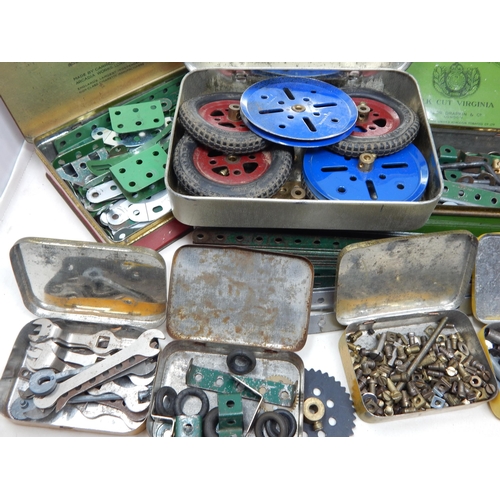 460 - Large Quantity of Early Meccano Contained in Vintage Tins & Wooden Box with Manuals etc (lot)