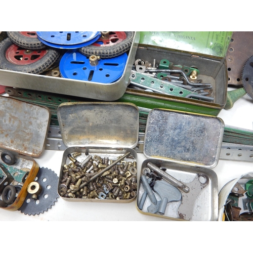 460 - Large Quantity of Early Meccano Contained in Vintage Tins & Wooden Box with Manuals etc (lot)