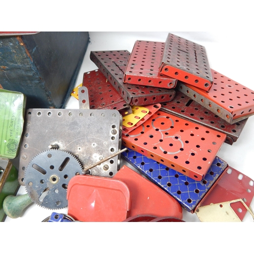 460 - Large Quantity of Early Meccano Contained in Vintage Tins & Wooden Box with Manuals etc (lot)