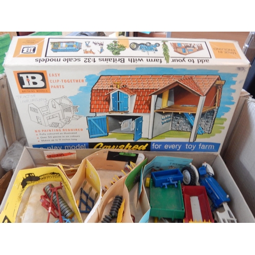 461 - Britains Model Farm Buildings, Animals, Vehicles etc Contained in a Cardboard Box (lot)