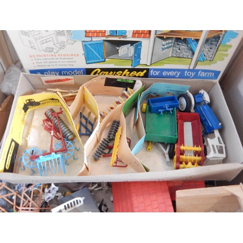 461 - Britains Model Farm Buildings, Animals, Vehicles etc Contained in a Cardboard Box (lot)