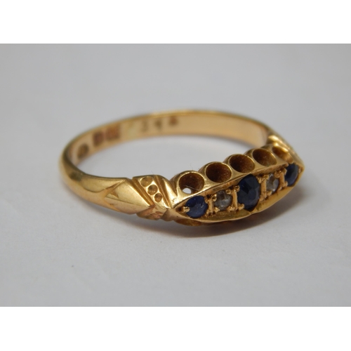 296 - Late Victorian 18ct Gold Sapphire & Diamond Ring: Size L: Weight 3.3g