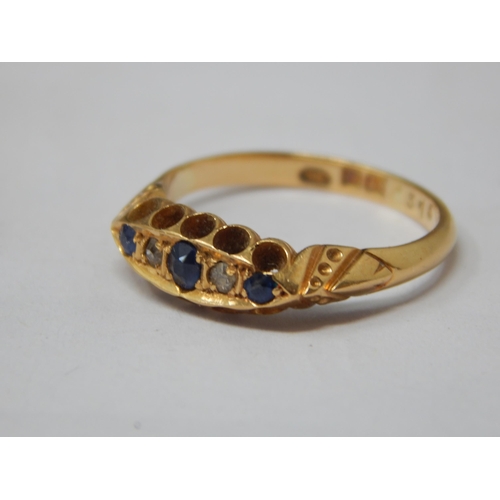 296 - Late Victorian 18ct Gold Sapphire & Diamond Ring: Size L: Weight 3.3g