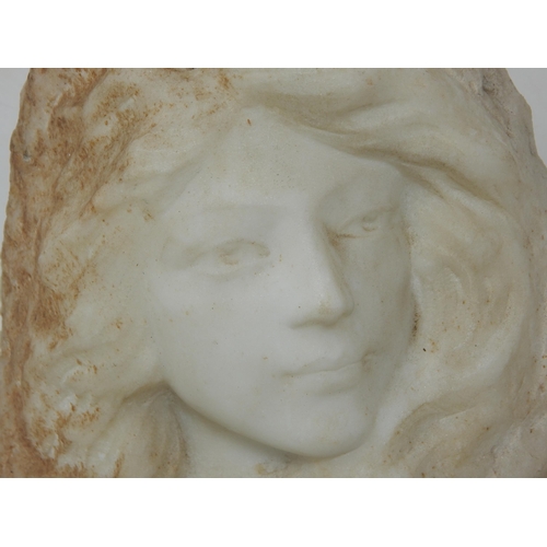 467 - Art Nouveau Signed Carved White Marble Bust of a Maiden with Long Flowing Hair: Signed: Measuring 23... 