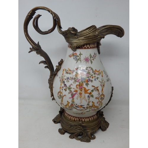 468 - Huge Porcelain Ewer Adorned with Putti Grasping a Garland of Flowers Above Rampant Hounds. The Porce... 