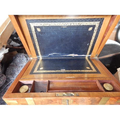 471 - 19th Century Brass Banded Writing Slope with Inkwells together with a Sewing Box