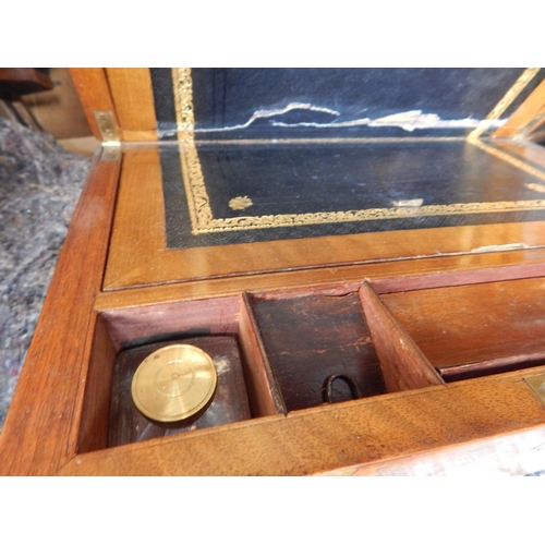 471 - 19th Century Brass Banded Writing Slope with Inkwells together with a Sewing Box