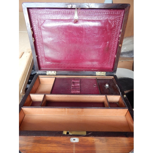 471 - 19th Century Brass Banded Writing Slope with Inkwells together with a Sewing Box