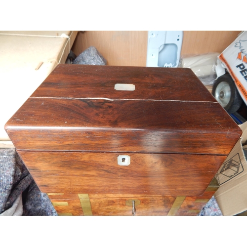 471 - 19th Century Brass Banded Writing Slope with Inkwells together with a Sewing Box