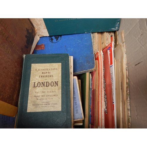 474 - A Large Quantity of Antique, Vintage & Later Atlas's, Maps etc contained in a large cardboard box