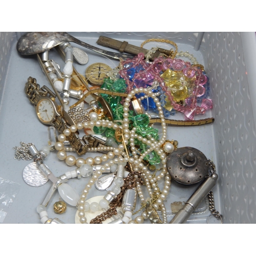 23J - Large Box of Costume Jewellery, Gold coloured items, watches, etc (lot)