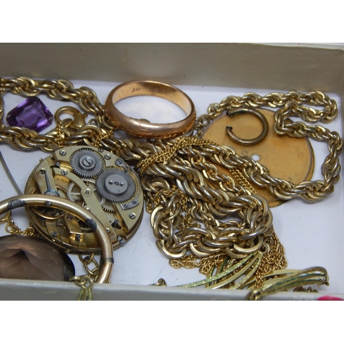 23J - Large Box of Costume Jewellery, Gold coloured items, watches, etc (lot)