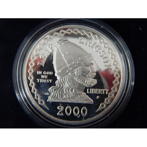 23V - United States Mint 2002 Bicentennial Proof Silver Dollar 90% Silver; 2000 Leif Ericson Proof Silver ... 