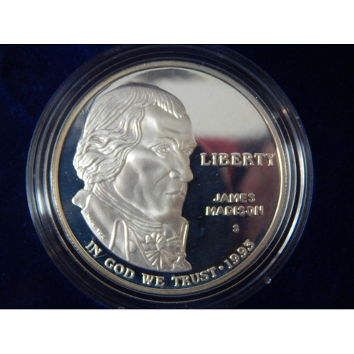 23W - United States of America 1993 Bill of Rights Two-Coin Silver Proof set brilliant, cased and almost a... 