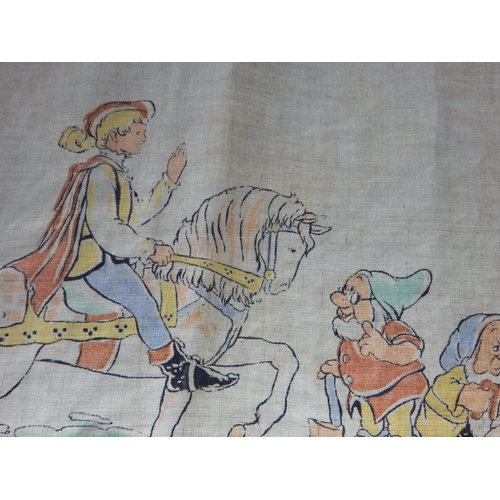 482 - 1960's Irish Linen Snow White & The Seven Dwarfs Table Cloth with Label 