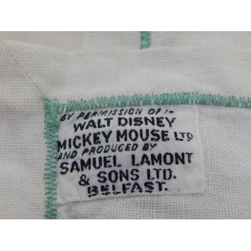 482 - 1960's Irish Linen Snow White & The Seven Dwarfs Table Cloth with Label 