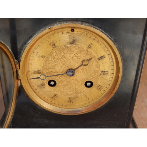 486 - Late 19th Century Marble Pendulum Clock Striking on a Bell: Complete with Key