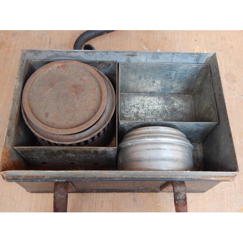 488 - Early 20th Century Tin Stacking Picnic Set for a Motorbike with Rear Light