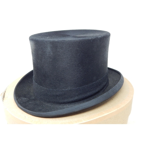 479B - Moss Bros Top Hat Size 7 1/4 in Hat Box