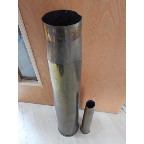 479C - WWII Brass Gun Shell dated 1940, Height 64cm together with a smaller brass shell