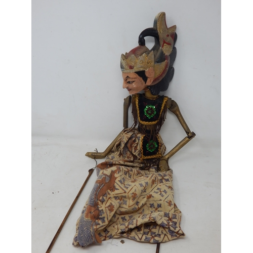 Vintage Indian Carved Wooden Puppet in Jewelled Dress