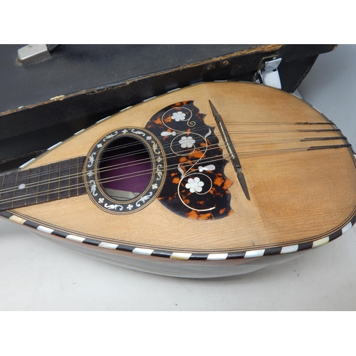 494 - Italian Mandolin with Tortoiseshell & Mother of Pearl Inlay: Label reads 