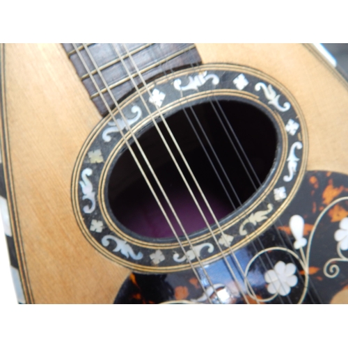 494 - Italian Mandolin with Tortoiseshell & Mother of Pearl Inlay: Label reads 