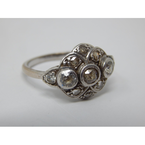 99O - Antique Platinum & Diamond Set Ring: Size L: Gross weight 4.0g