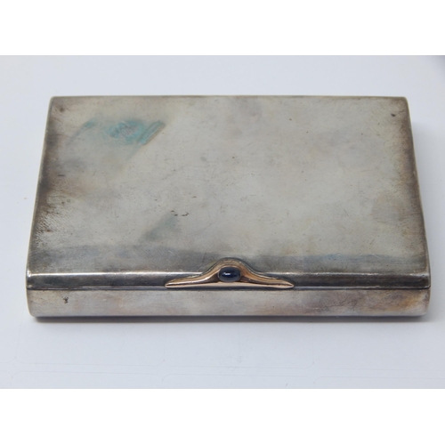 99R - 19th Century Russian 84 Standard Silver Cigarette Case with Yellow Metal Thumb Piece Set with Sapphi... 