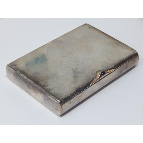 99R - 19th Century Russian 84 Standard Silver Cigarette Case with Yellow Metal Thumb Piece Set with Sapphi... 