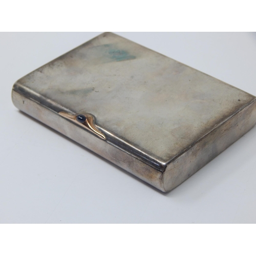 99R - 19th Century Russian 84 Standard Silver Cigarette Case with Yellow Metal Thumb Piece Set with Sapphi... 