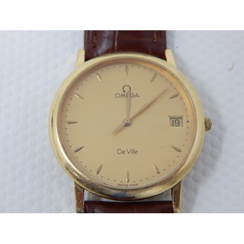 118 - Gentleman's 18ct Gold Omega De Ville Wristwatch with Date Aperture on Leather Strap with Box & Paper... 