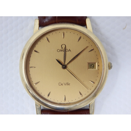 118 - Gentleman's 18ct Gold Omega De Ville Wristwatch with Date Aperture on Leather Strap with Box & Paper... 