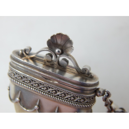 102 - C19th Indian Silver Mounted Tigers Claw Vinaigrette with Pierced Grille & Suspension Chain/Loop