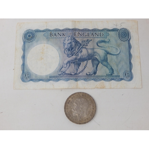 99 - 1950's Bank of England O'Brien £5 Note together with a KGV Silver 1935 Rocking Horse Crown