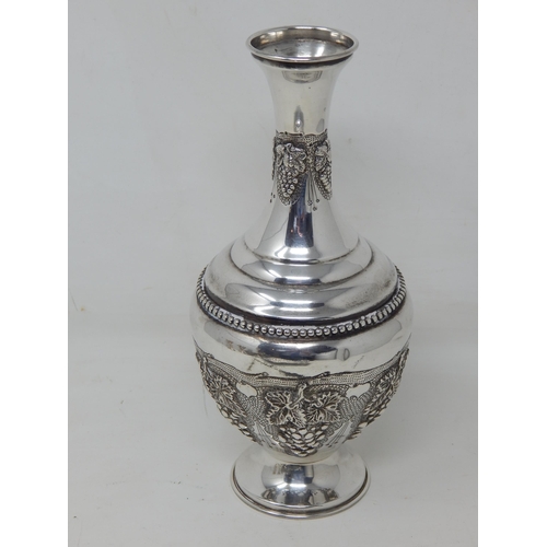 112 - Sterling Silver Vase of Tapering Bulbous Form Embossed with Vines & Grapes: Height 21.5cm: Weight 23... 