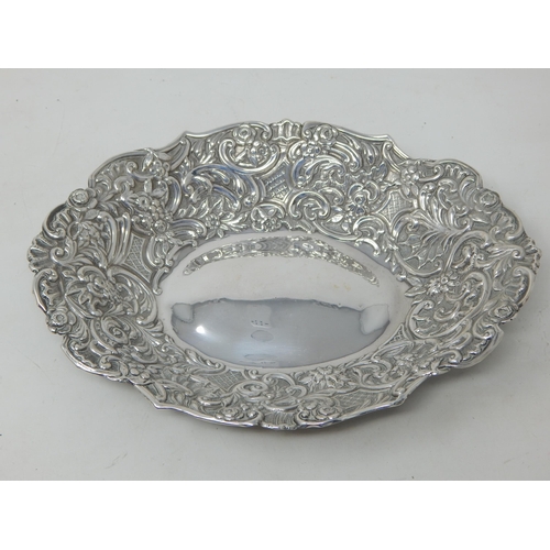 113 - Victorian Silver Dish of Oval Form with Rococo Decoration & Shaped Rim: Hallmarked London 1893 by Wi... 